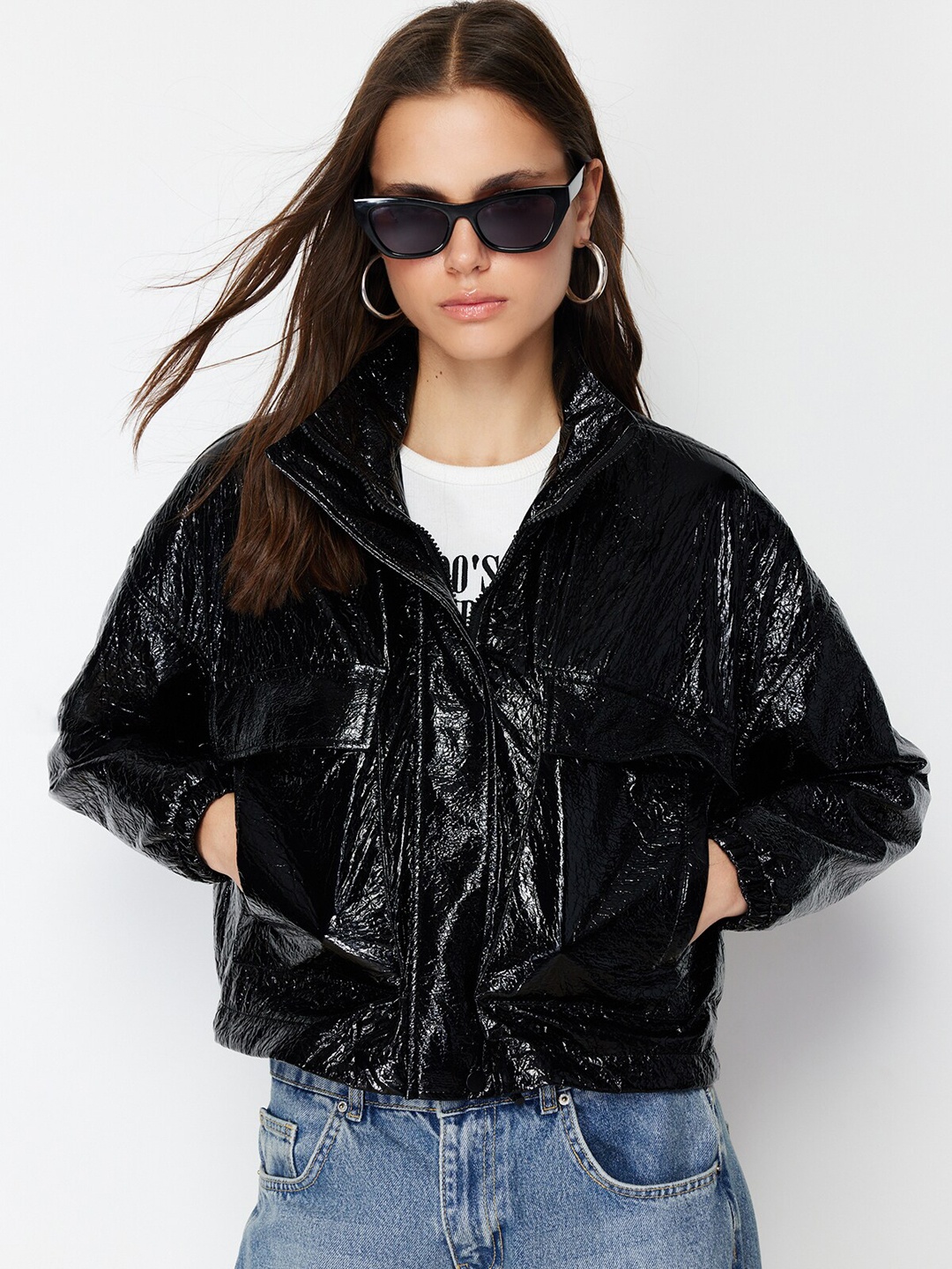 

Trendyol Mock Collar Bomber Jacket, Black