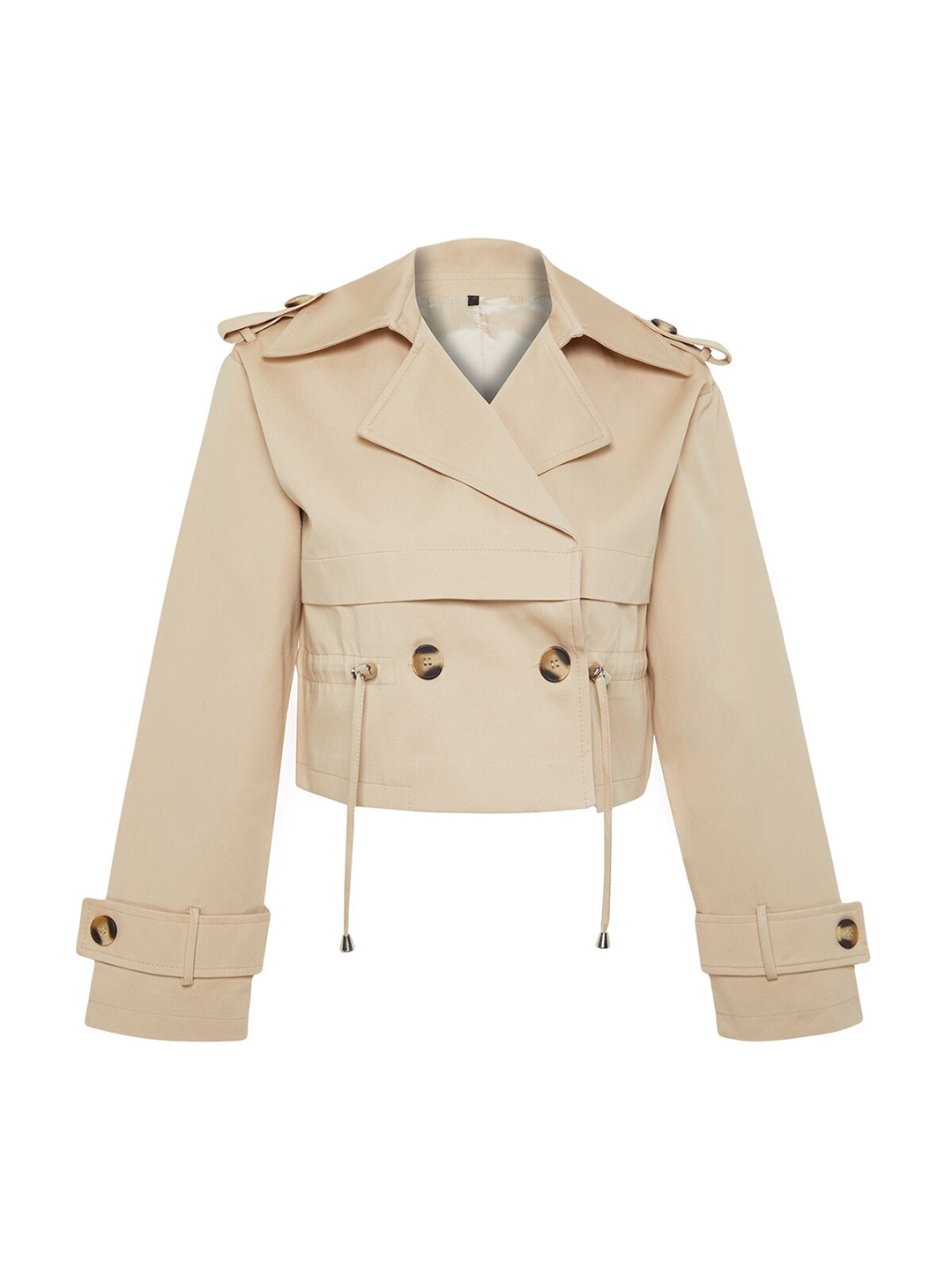 

Trendyol Notched Lapel Collar Double-Breasted Crop Overcoat, Na
