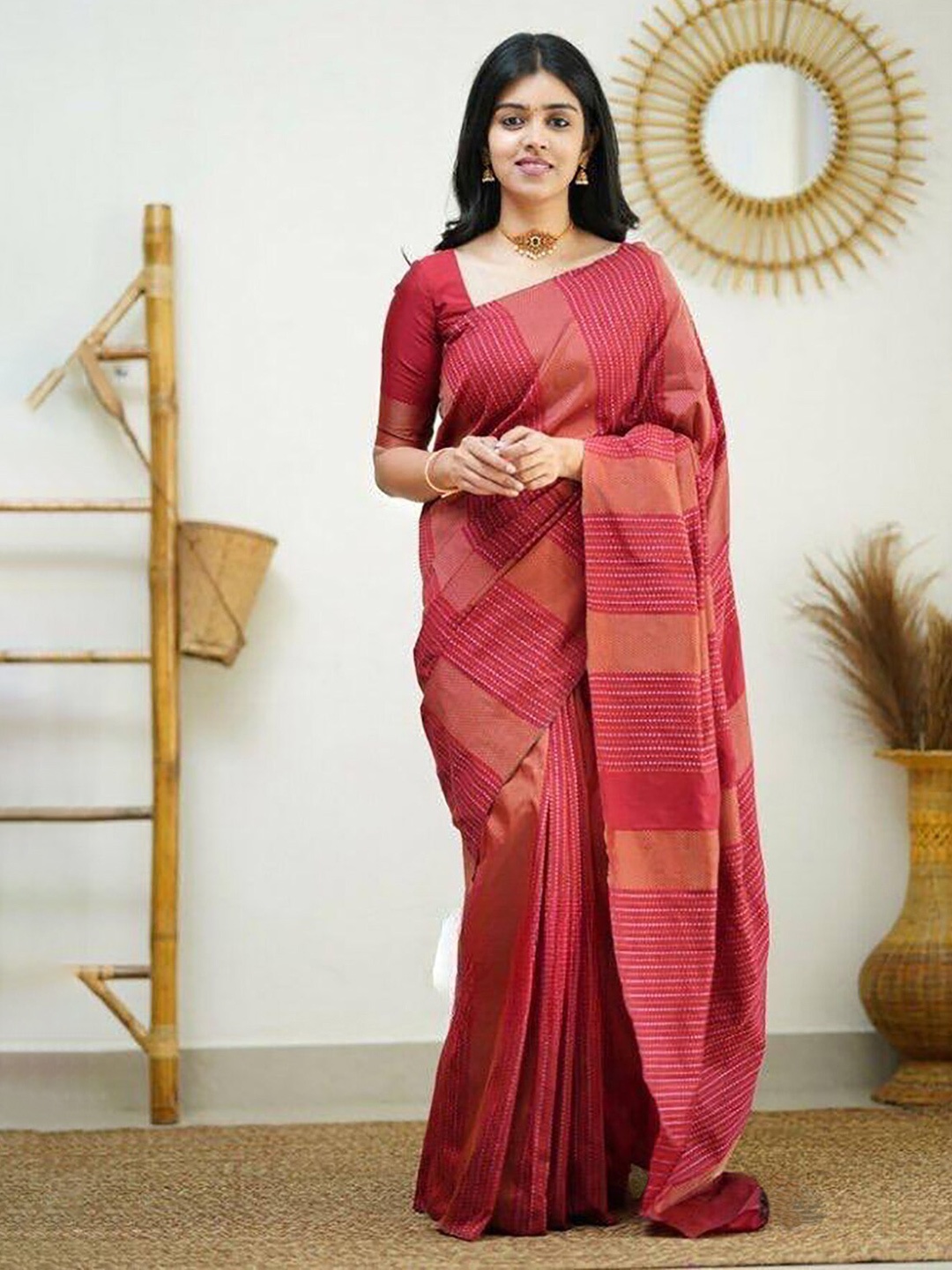 

Anjaneya Sarees Woven Design Zari Banarasi Saree, Red