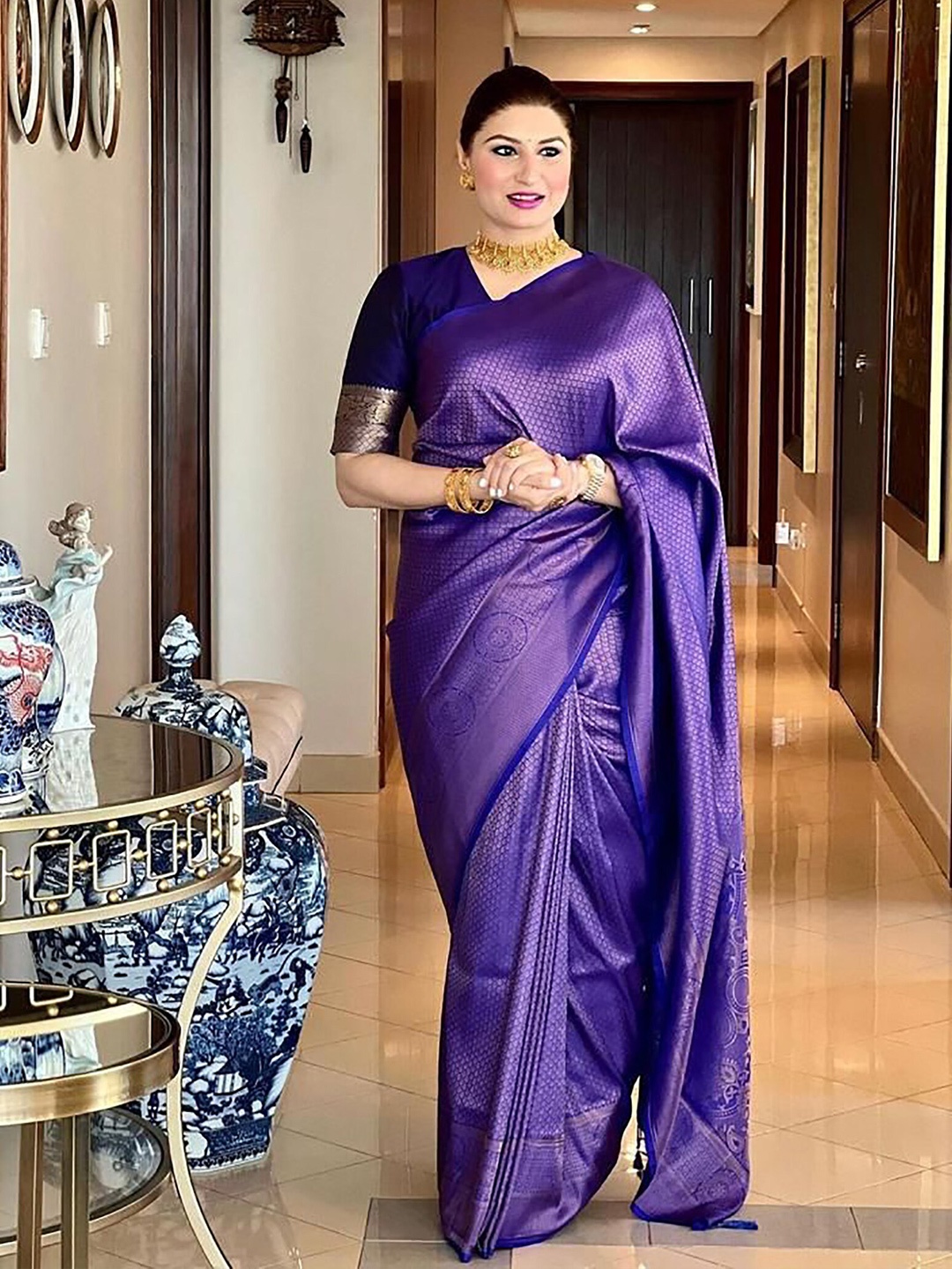 

Anjaneya Sarees Woven Design Zari Banarasi Saree, Blue