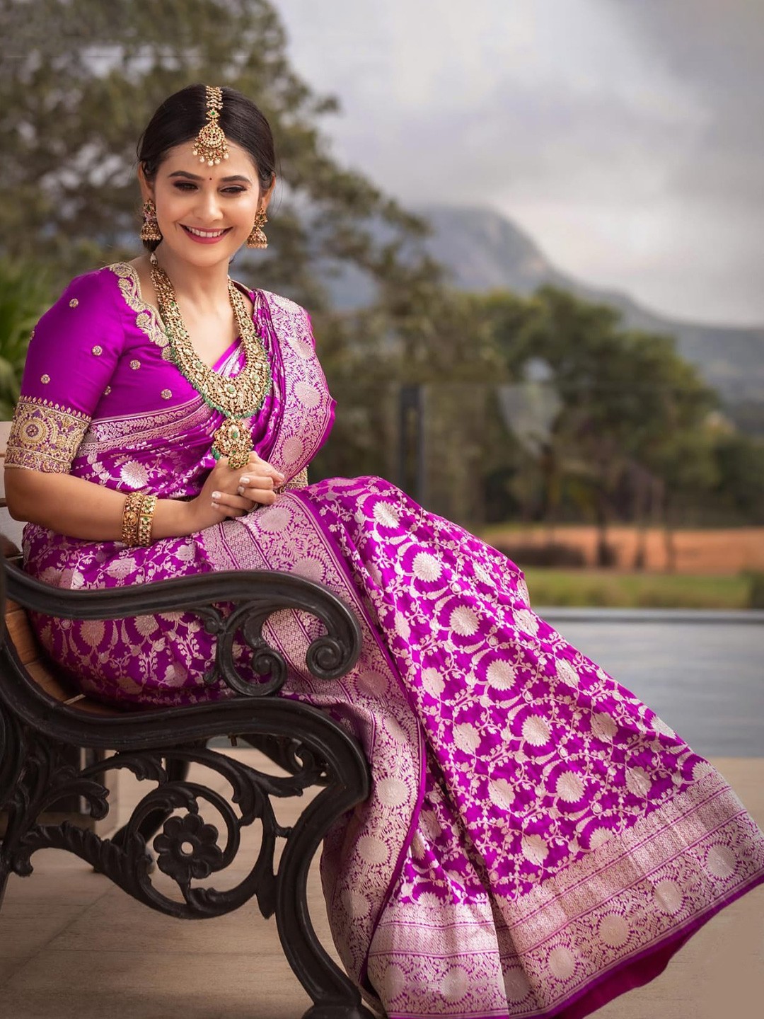 

Anjaneya Sarees Woven Design Zari Banarasi Saree, Purple