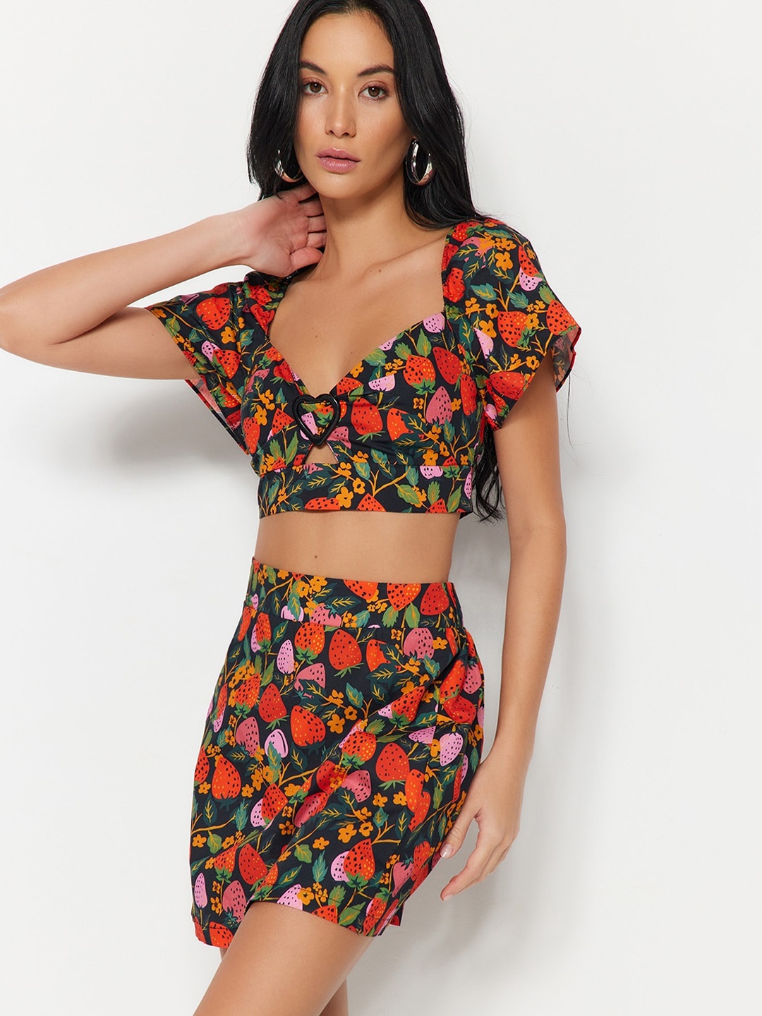 

Trendyol Floral Printed Pure Cotton Co-Ord, Black