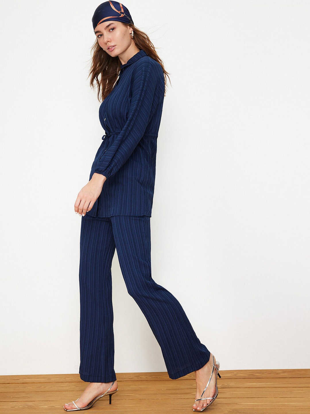 

Trendyol Striped Tunic With Trousers, Navy blue