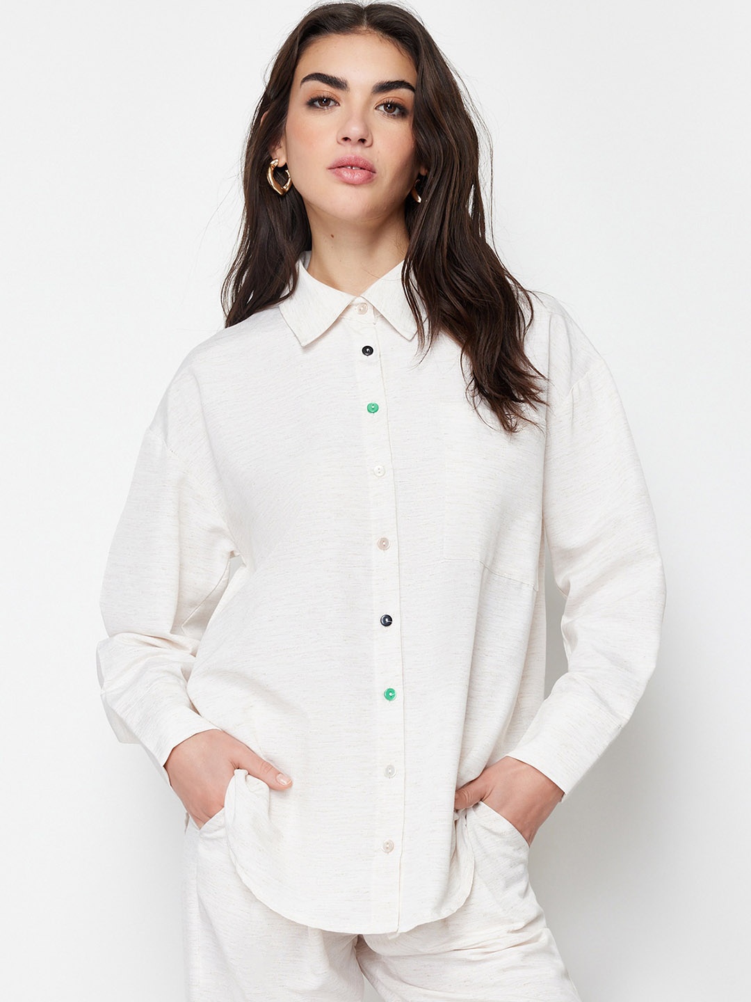 

Trendyol Shirt Collar Top With Trousers Co-Ords, Off white