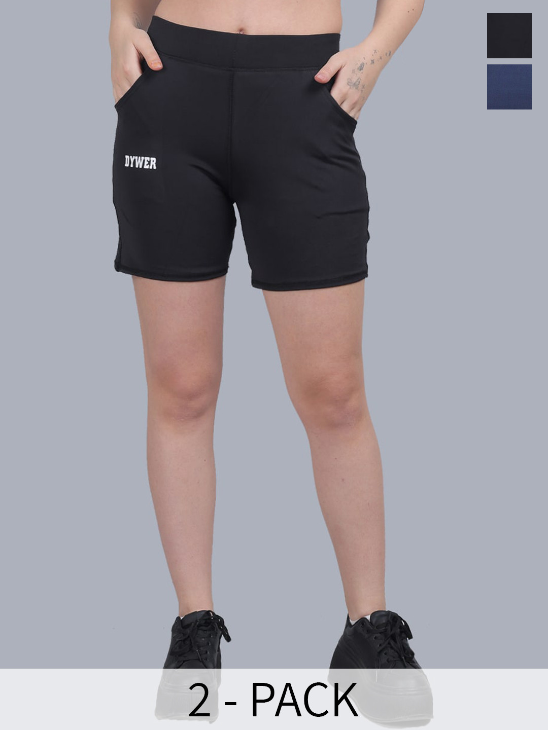 

BAESD Girls Pack Of 2 Slim Fit Mid-Rise Sports Shorts, Blue
