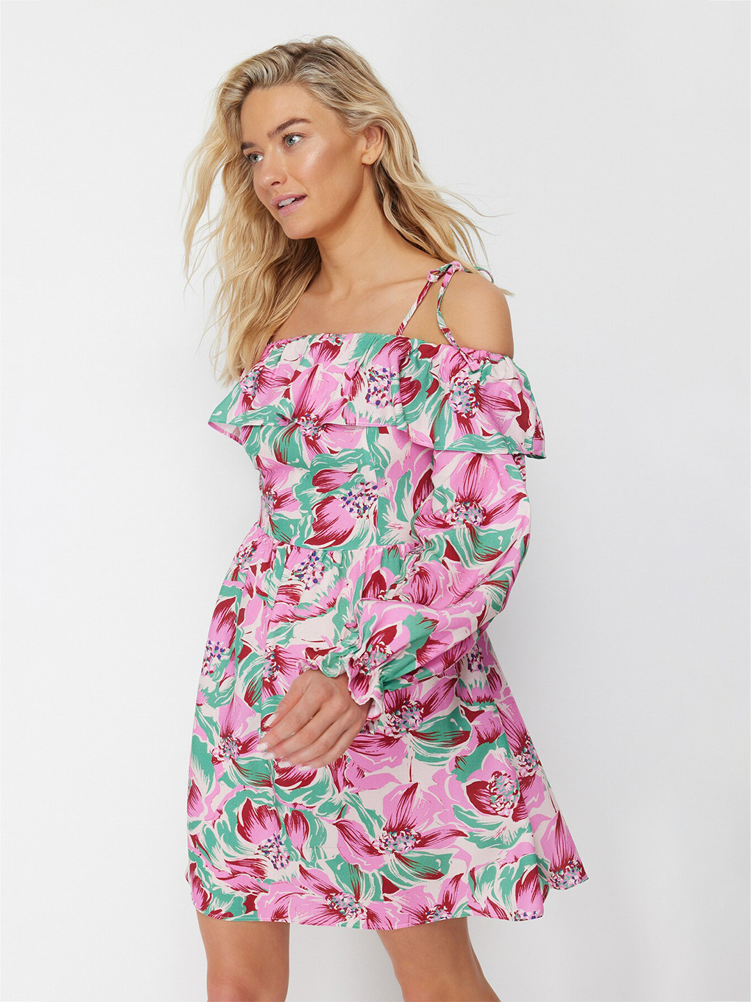 

Trendyol Floral Print Cold-Shoulder Fit & Flare Dress, Multi