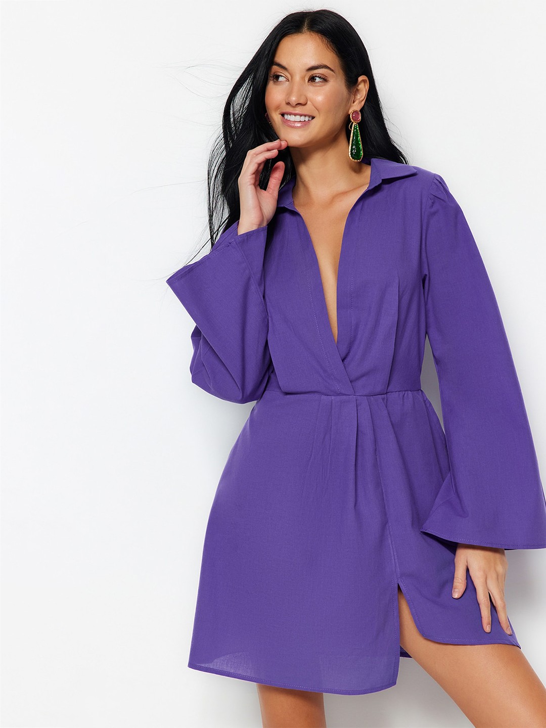 

Trendyol V-Neck Fit & Flare Dress, Purple