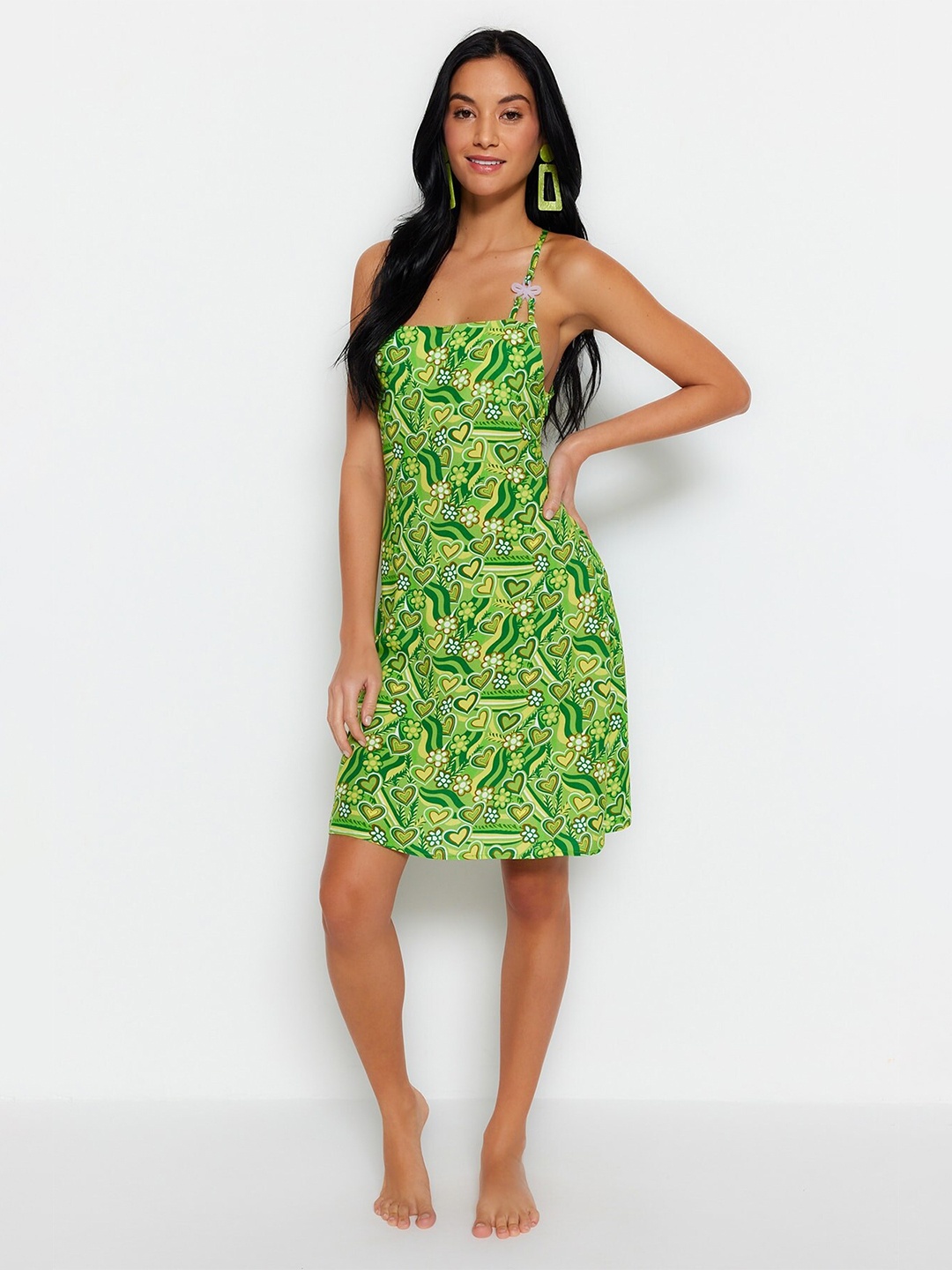 

Trendyol Tropical Print A-Line Dress, Na