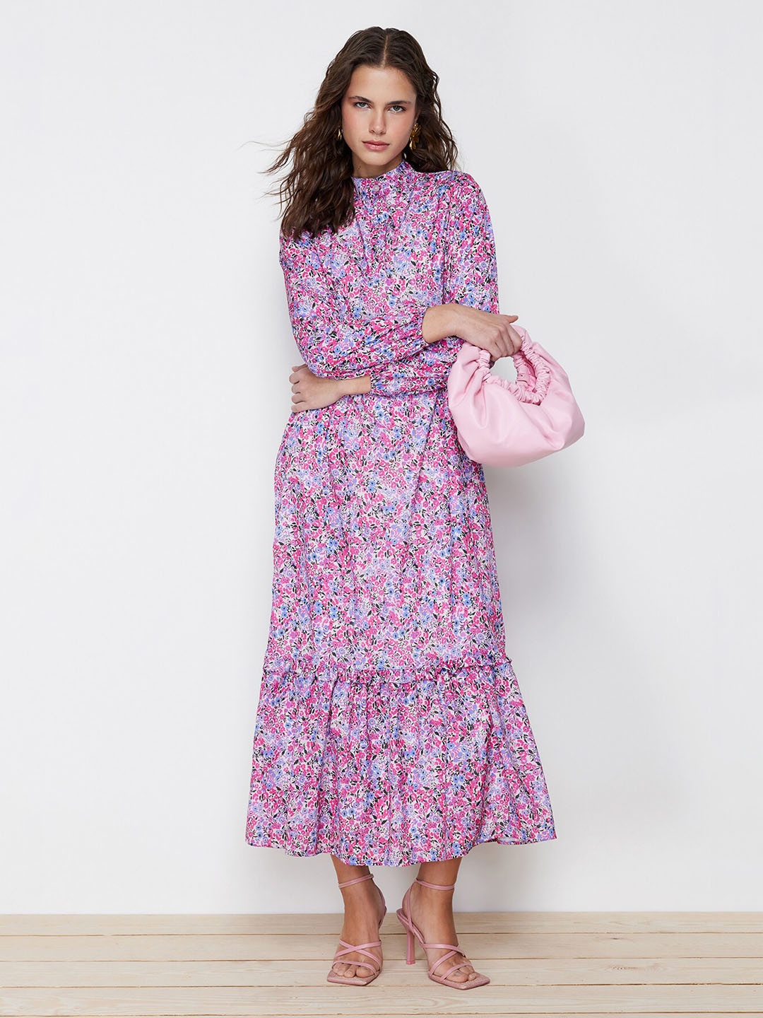 

Trendyol Floral Print Bishop Sleeves A-Line Maxi Dress, Purple