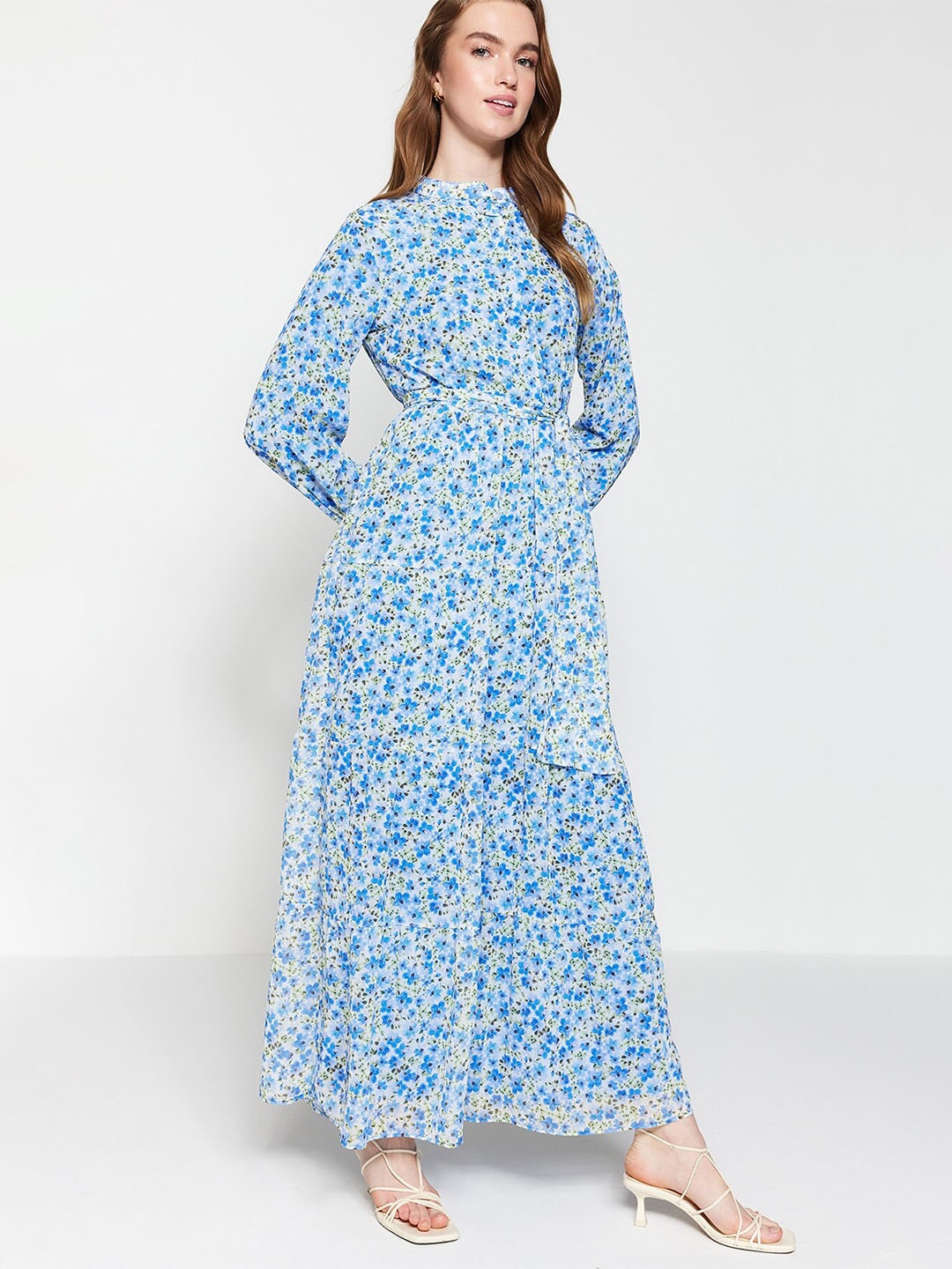 

Trendyol Floral Print Bishop Sleeves Maxi Dress, Blue