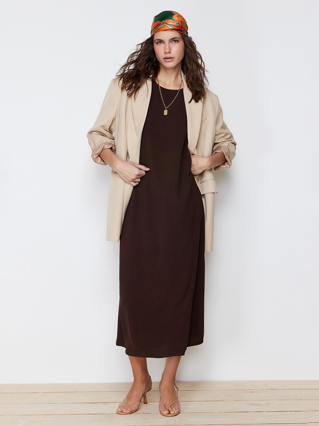 

Trendyol A-Line Midi Dress, Brown