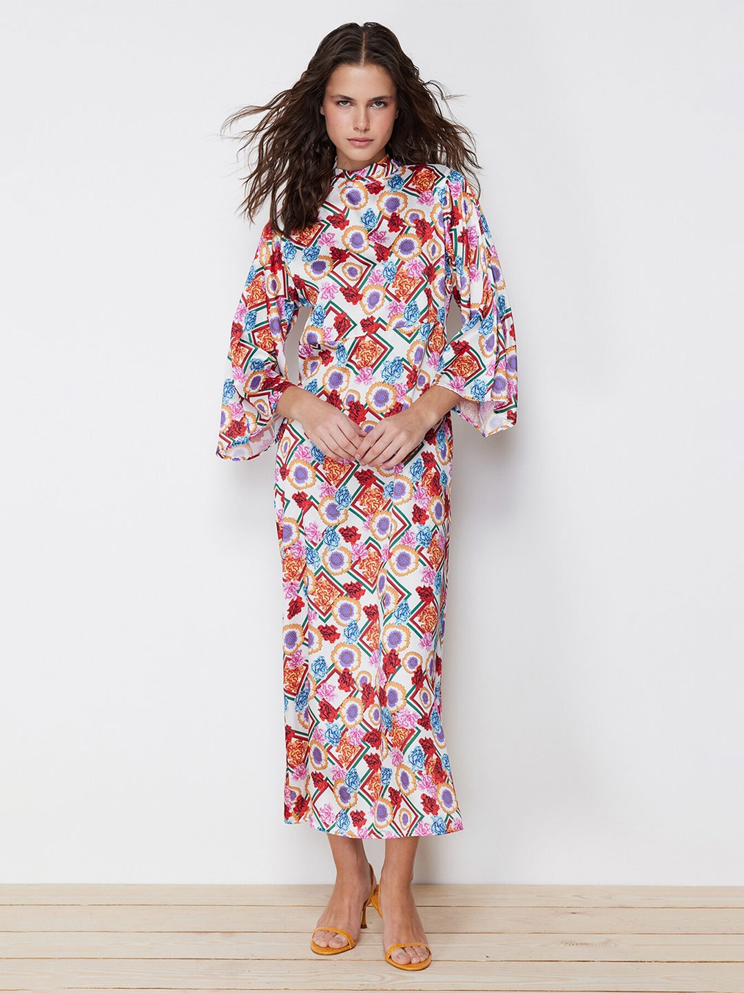 

Trendyol Floral Printed Flared Sleeve A-Line Dress, Multi