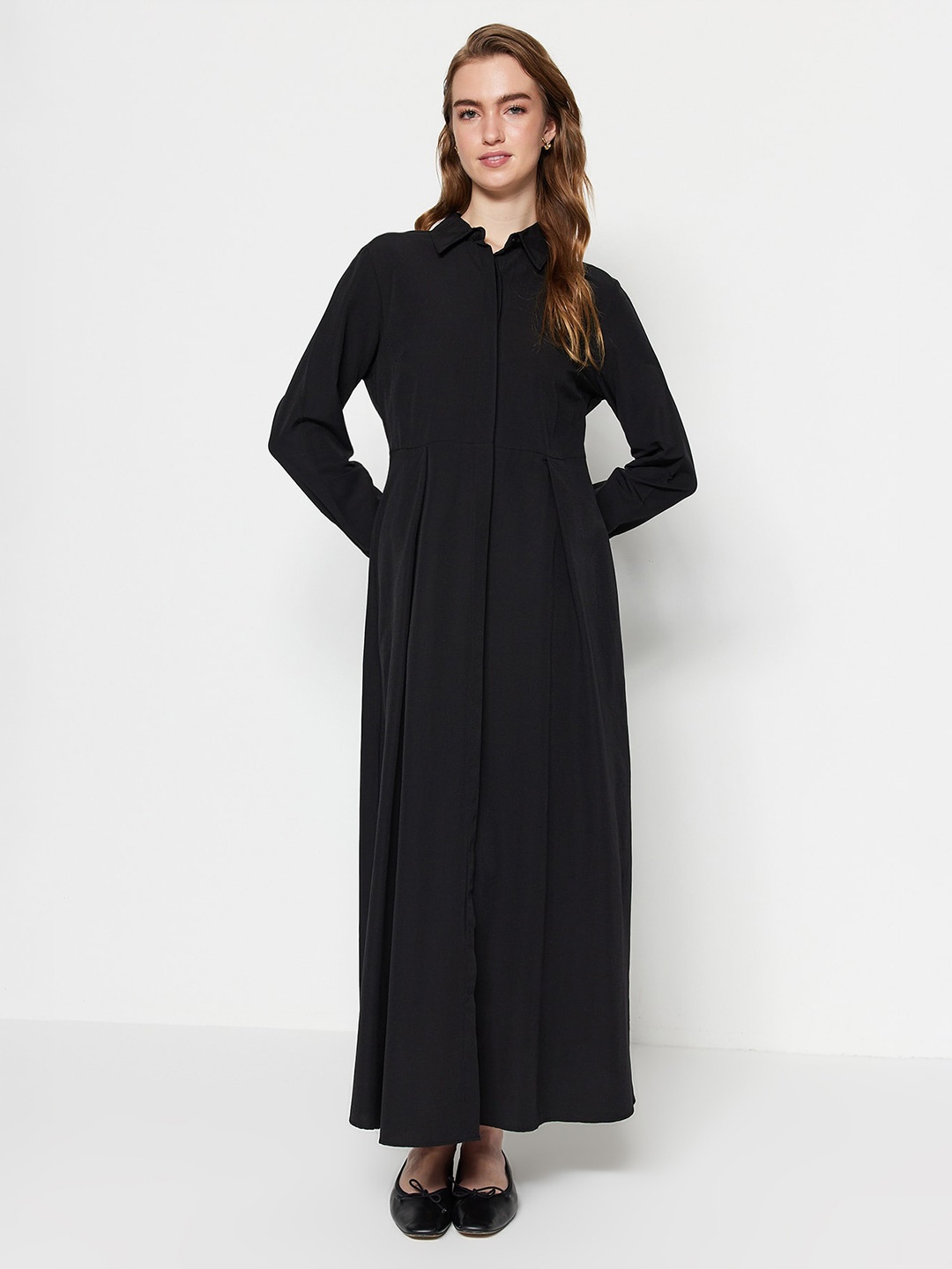 

Trendyol Shirt Collar Maxi Dress, Black