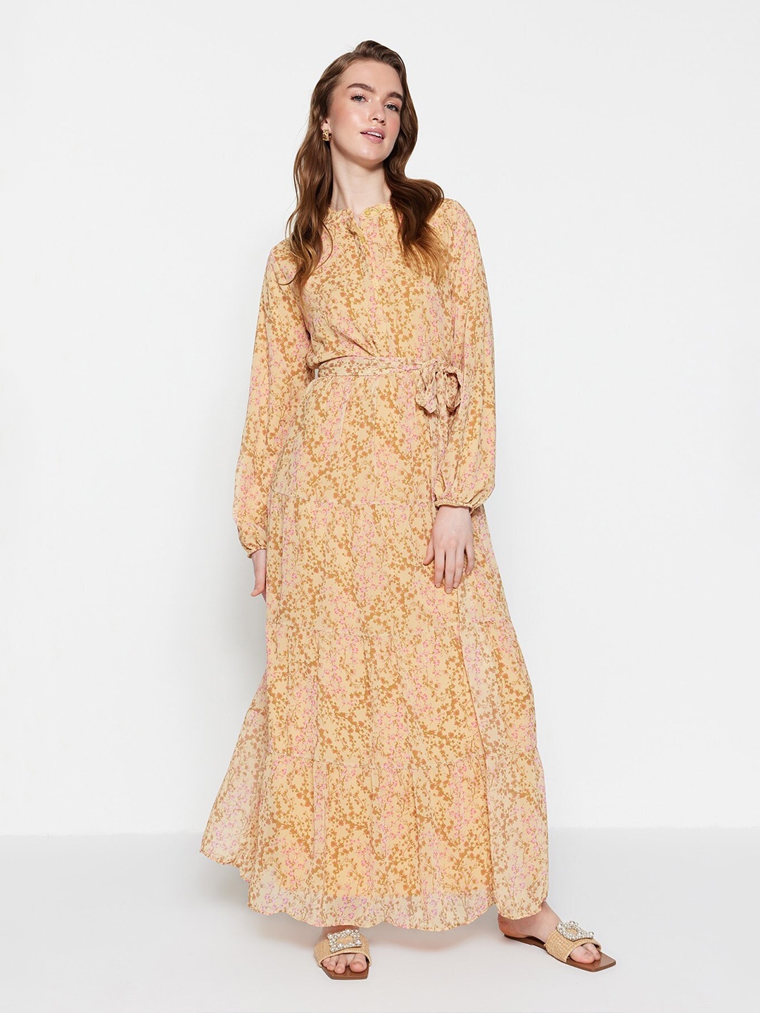 

Trendyol Floral Print Bishop Sleeve Maxi Dress, Yellow