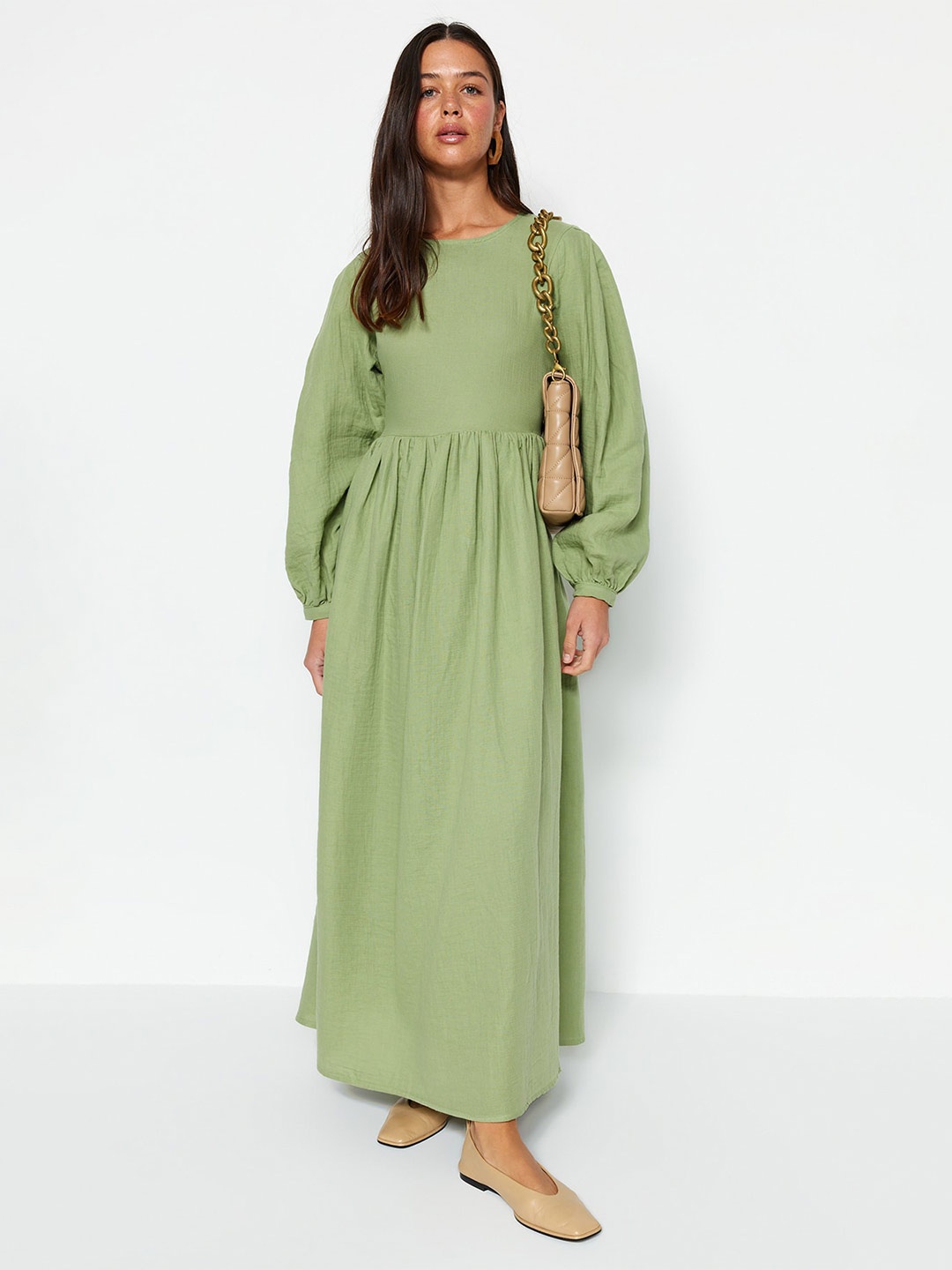 

Trendyol Puff Sleeve Maxi Dress, Na