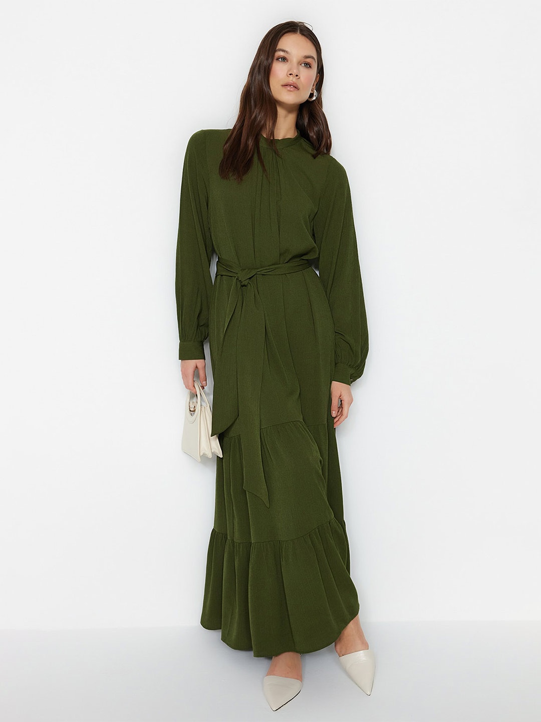 

Trendyol Tie-Ups Detail Tiered Maxi Dress, Green