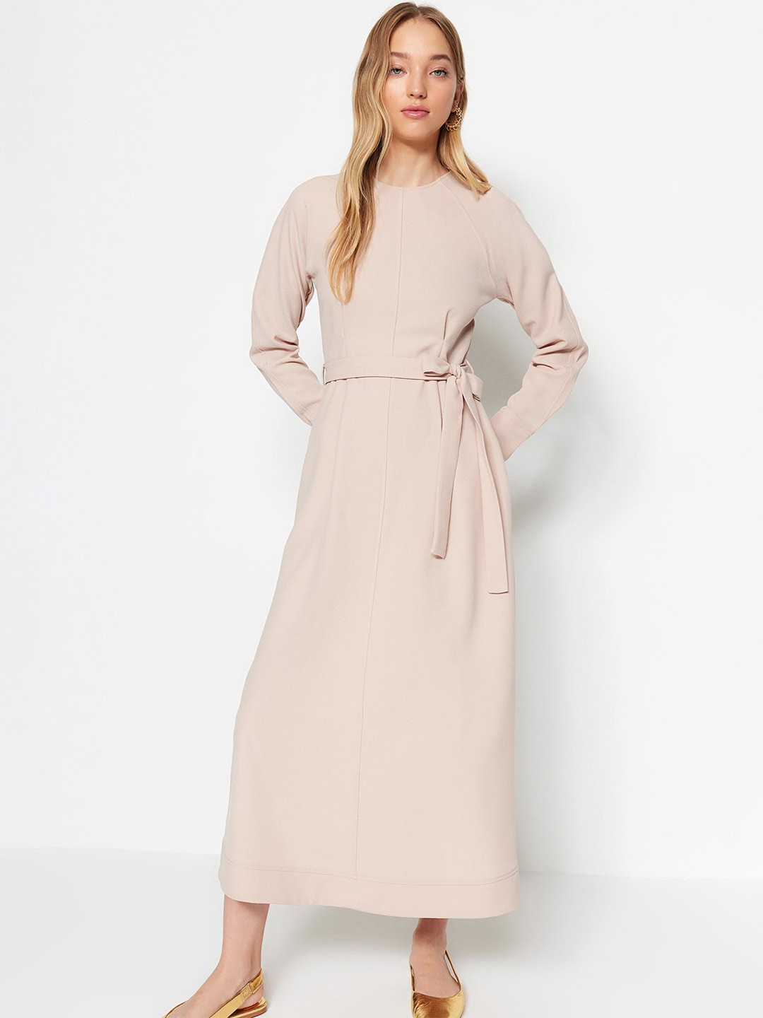 

Trendyol A-Line Midi Dress, Beige