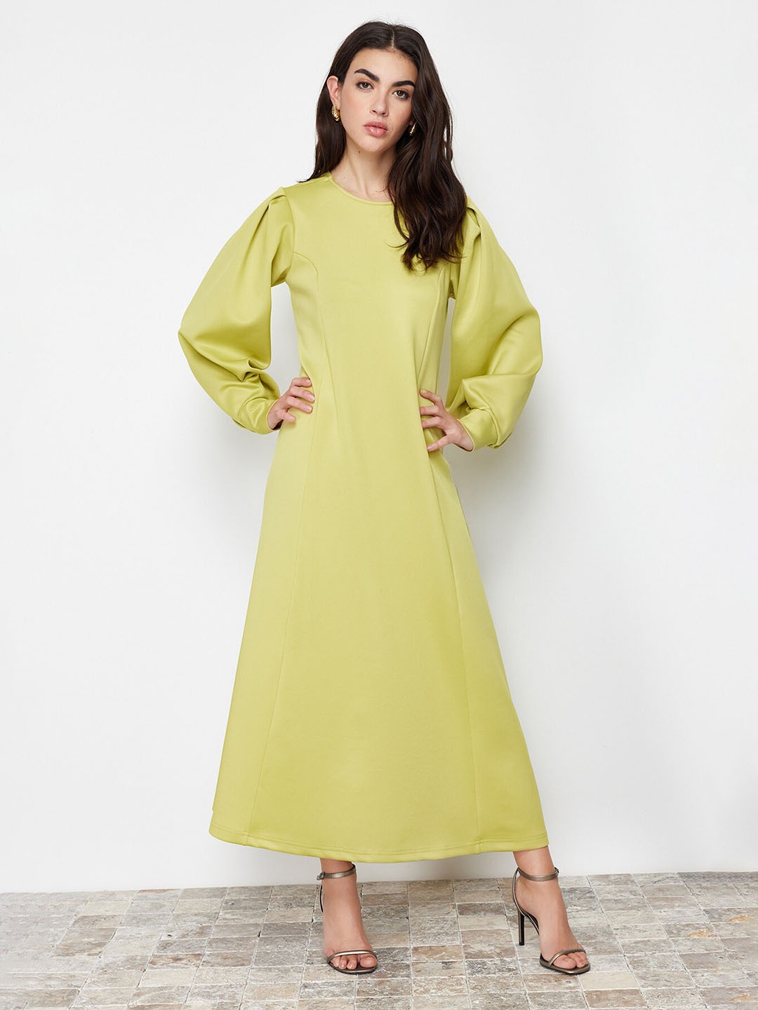 

Trendyol Puff Sleeve A-Line Maxi Dress, Lime green