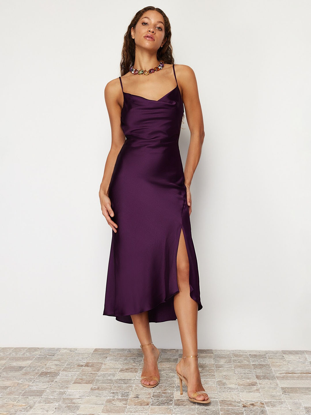 

Trendyol Shoulder Straps Sheath Midi Dress, Purple