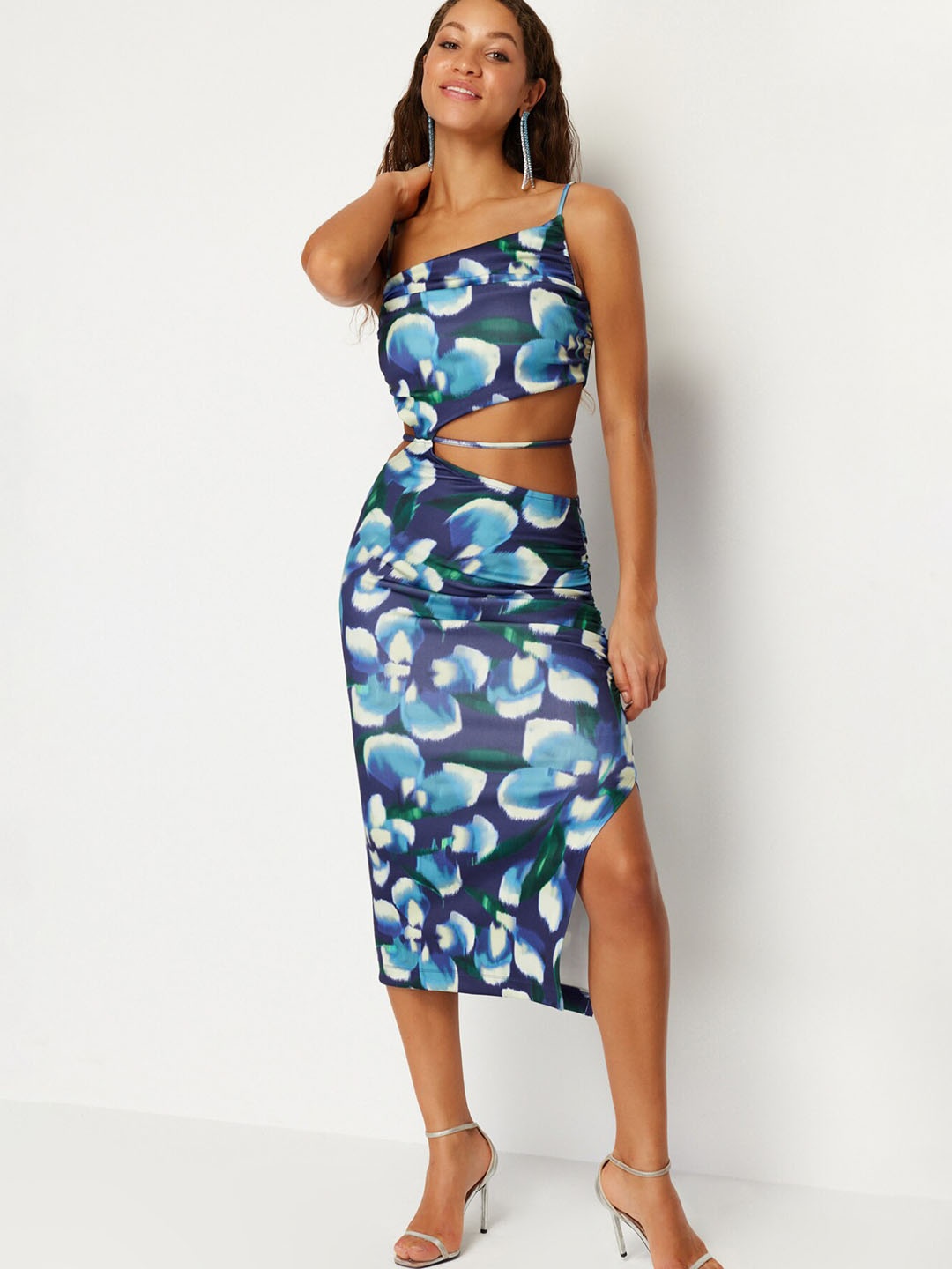 

Trendyol Floral Print Sheath Midi Dress, Blue