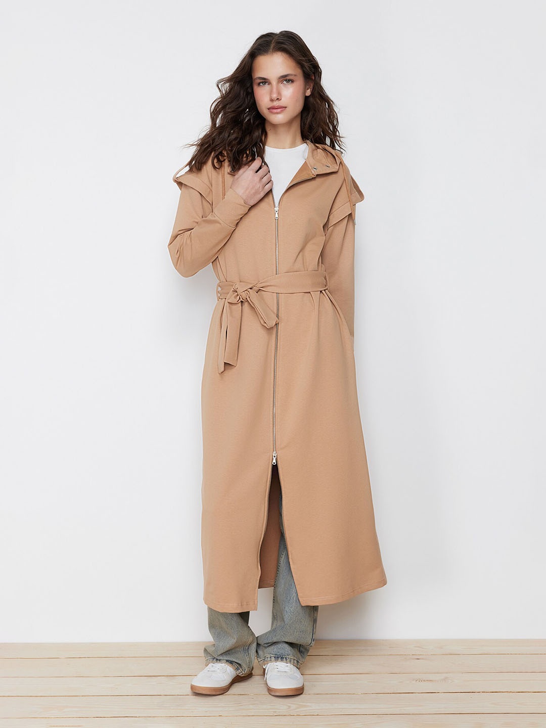 

Trendyol Hood Neck Shirt Midi Dress, Beige