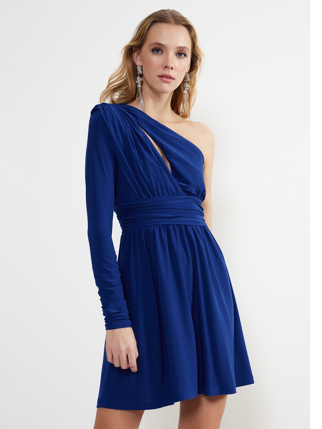 

Trendyol Off Shoulder Fit & Flare Dress, Blue