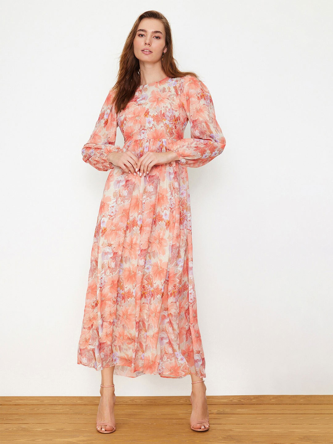 

Trendyol Floral Printed Maxi Dress, Peach