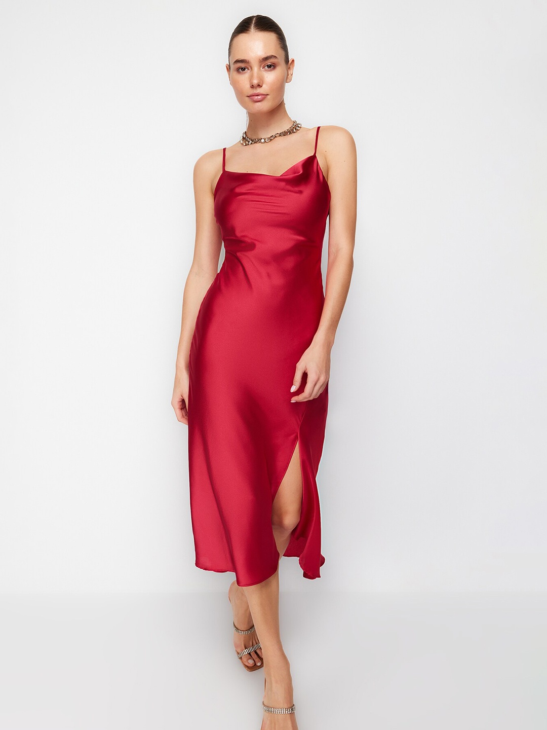 

Trendyol Shoulder Straps Sheath Midi Dress, Red