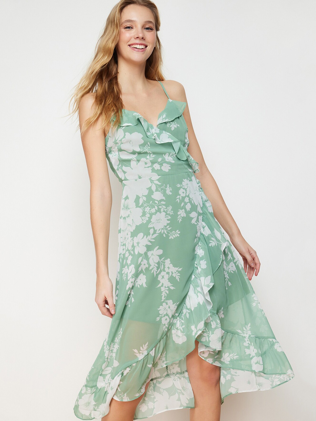

Trendyol Floral Print Fit & Flare Midi Dress, Olive