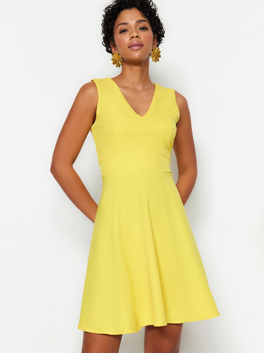 

Trendyol V-Neck Fit & Flare Dress, Yellow