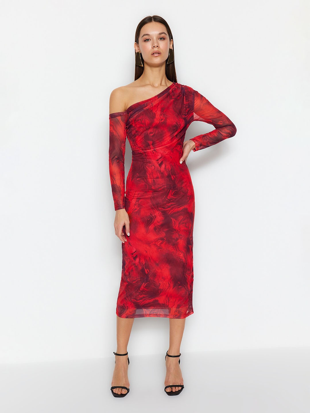 

Trendyol Floral Print Sheath Midi Dress, Red