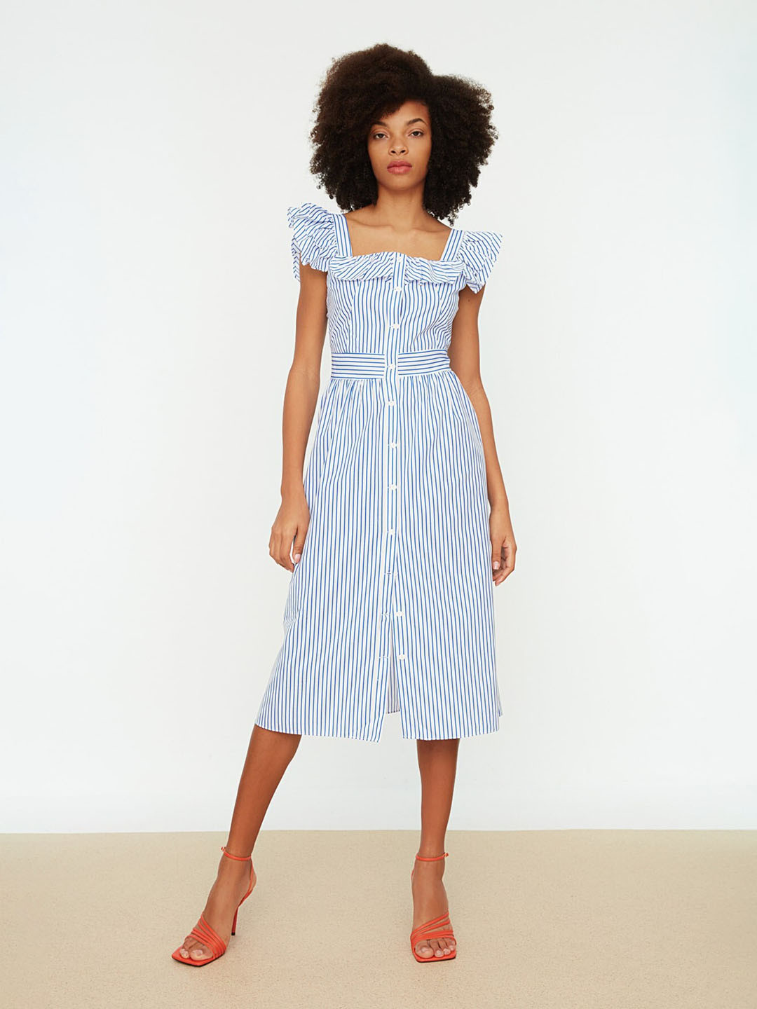 

Trendyol Striped A-Line Midi Dress, White