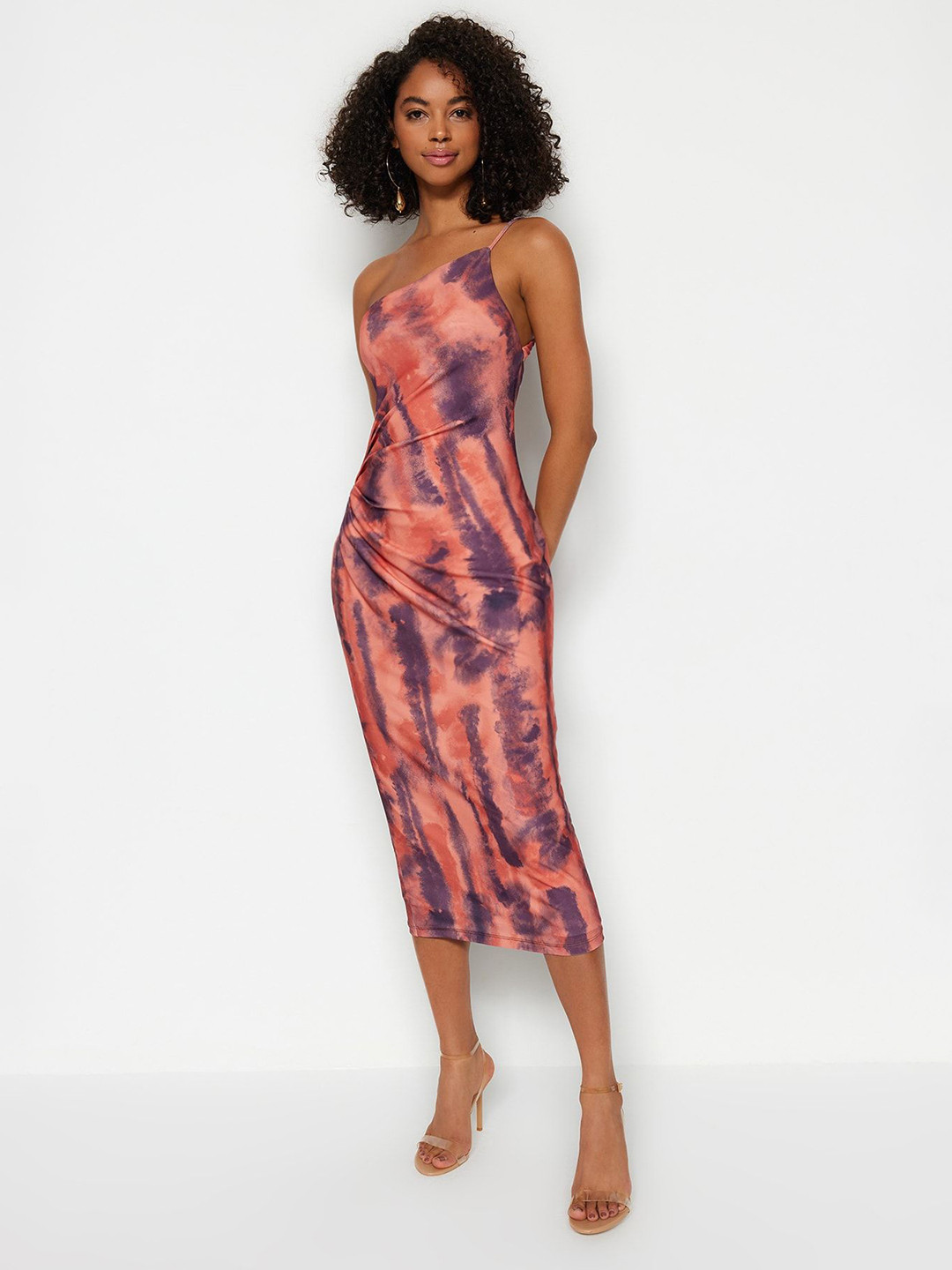 

Trendyol Tie and Dye Dyed Bodycon Midi Dress, Peach