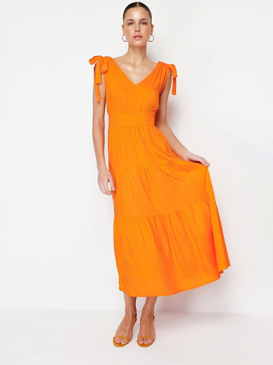 

Trendyol Tiered Fit & Flare Midi Dress, Orange