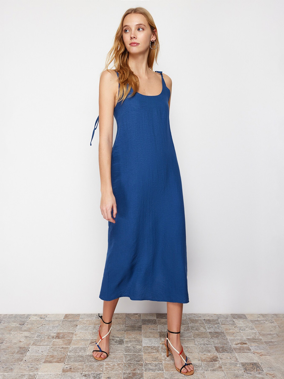 

Trendyol Women Shoulder Straps A-Line Midi Dress, Blue