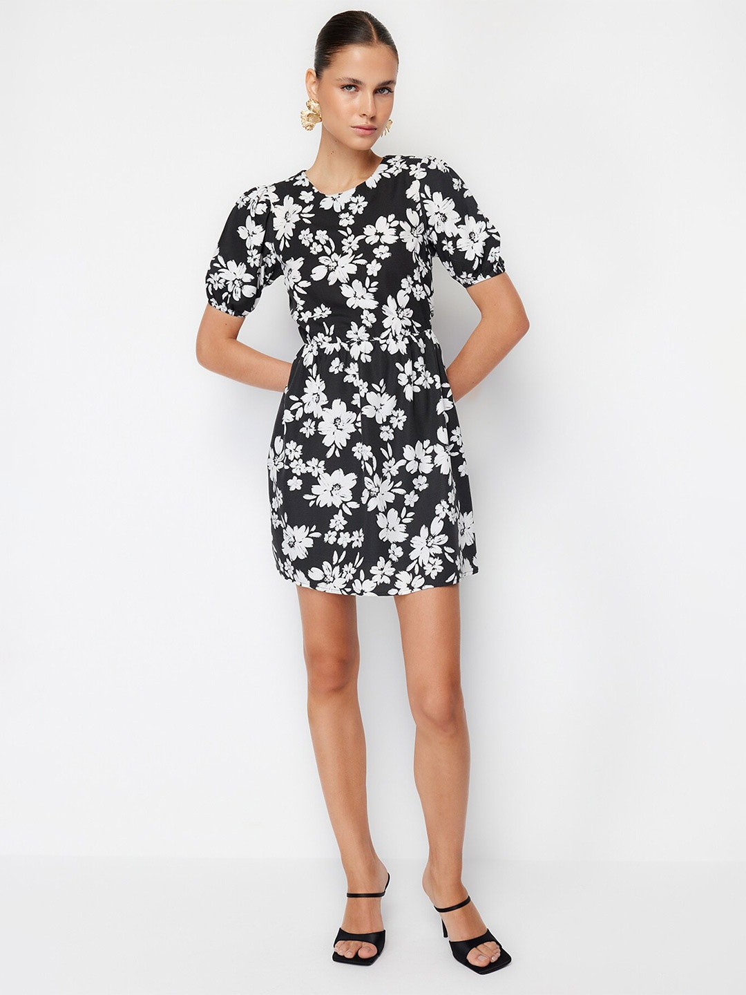 

Trendyol Floral Print Fit & Flare Dress, Black