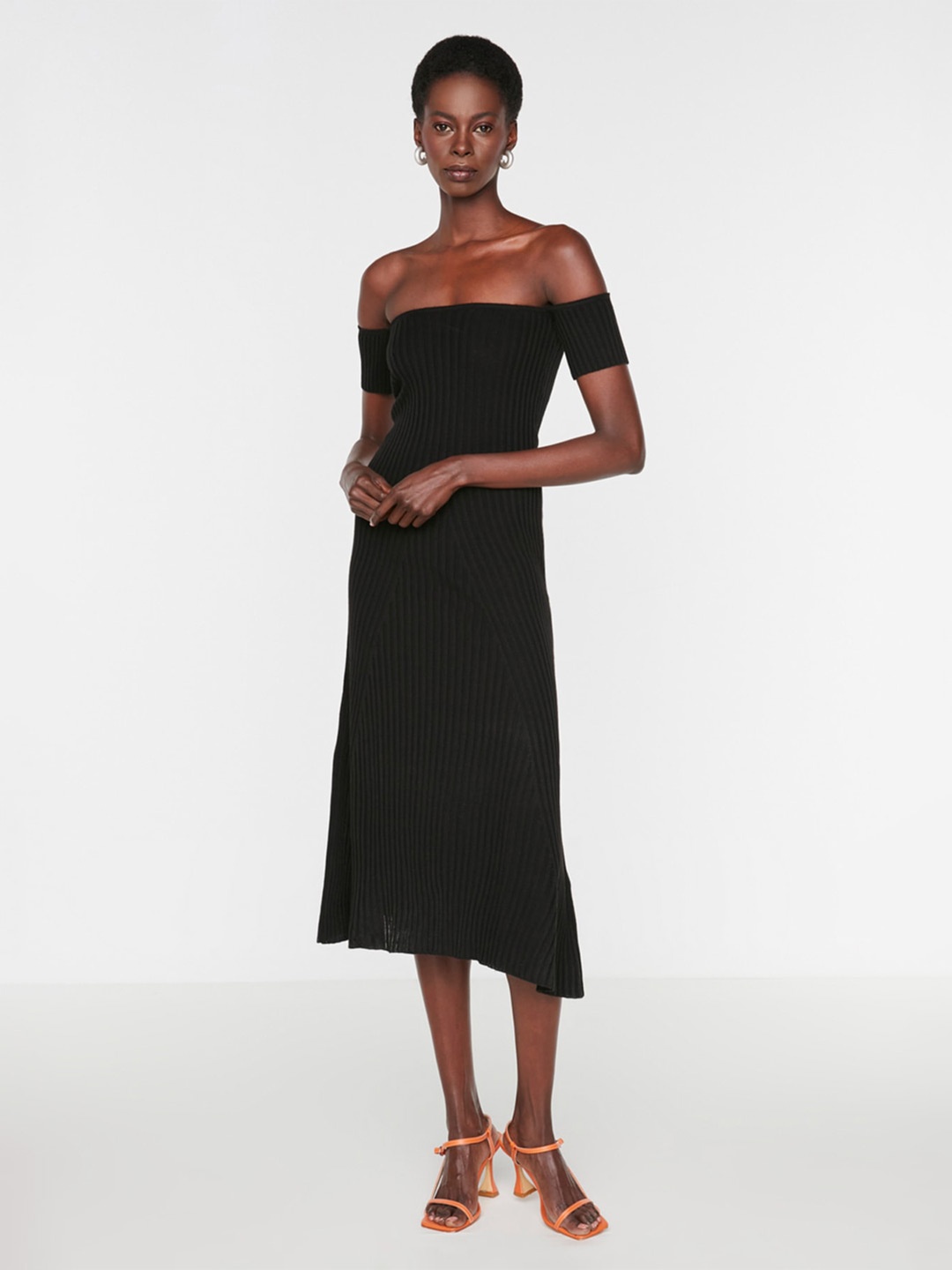 

Trendyol Women Off-Shoulder A-Line Midi Dress, Black