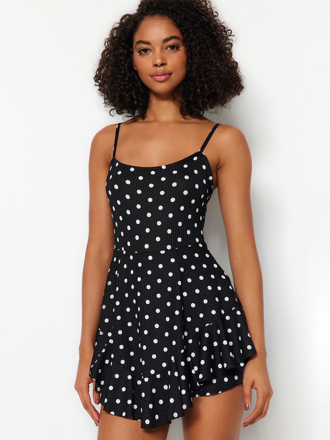 

Trendyol Women Polka Dot Print Fit & Flare Mini Dress, Black