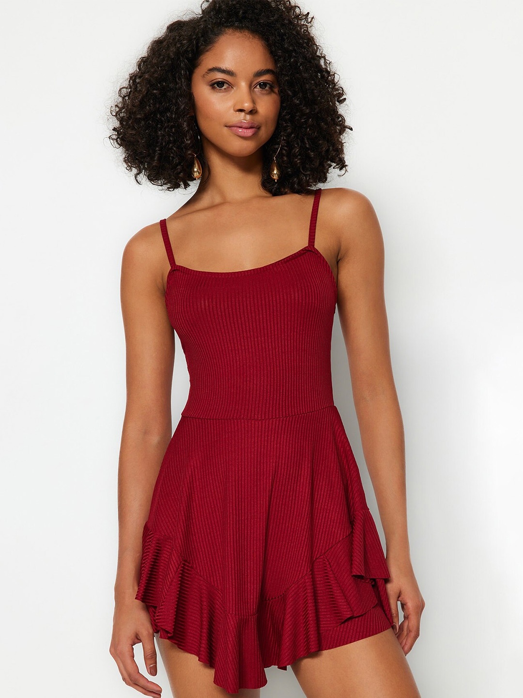 

Trendyol Women Solid Shoulder Straps Fit & Flare Dress, Red