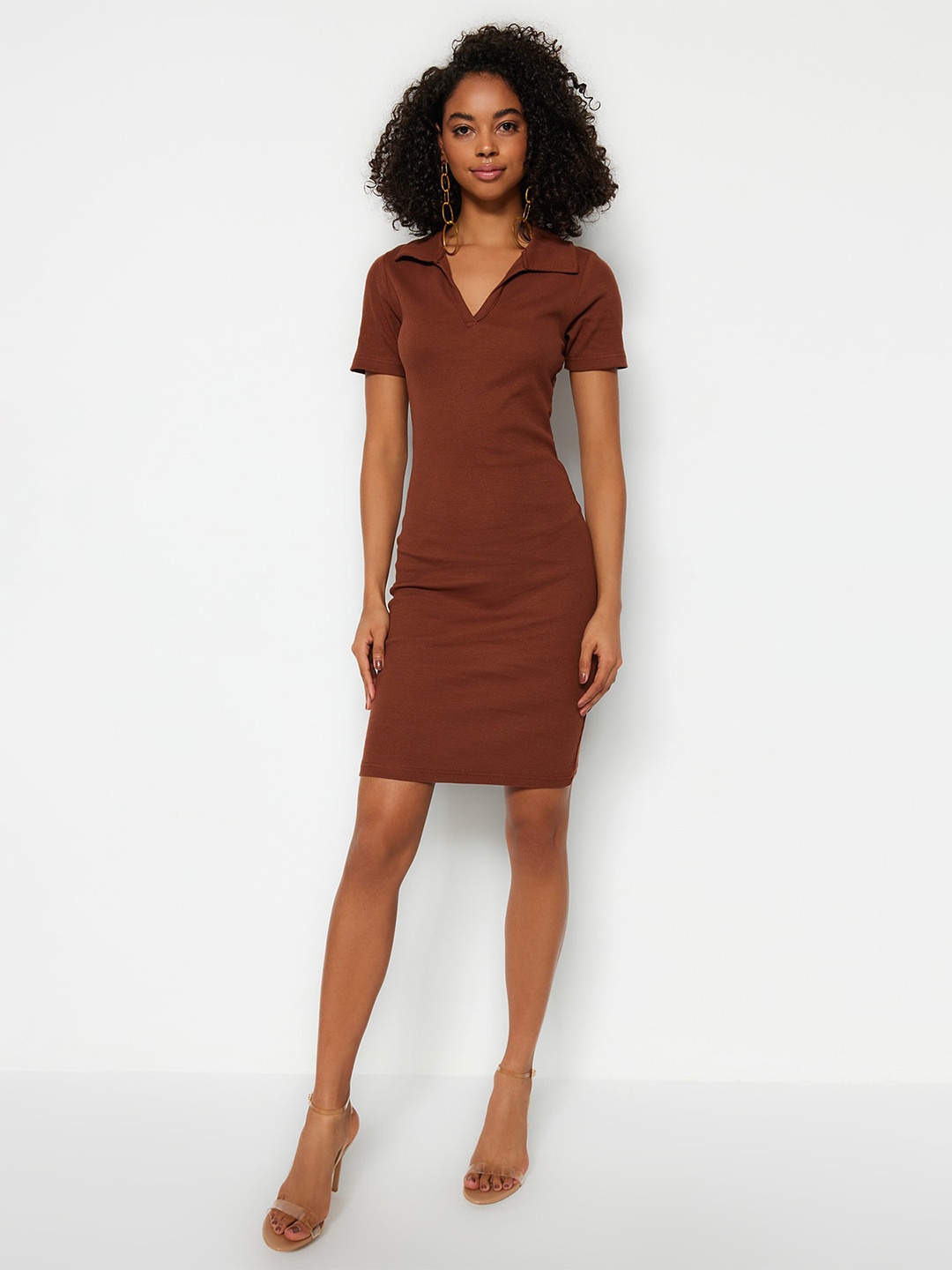 

Trendyol Women Solid Sheath Dress, Brown