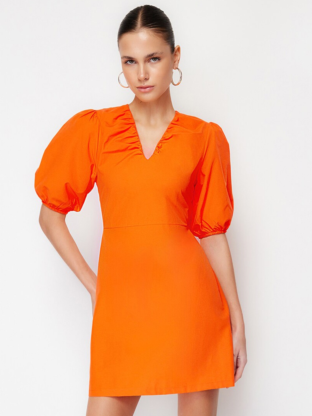 

Trendyol Puff Sleeve Sheath Mini Dress, Orange