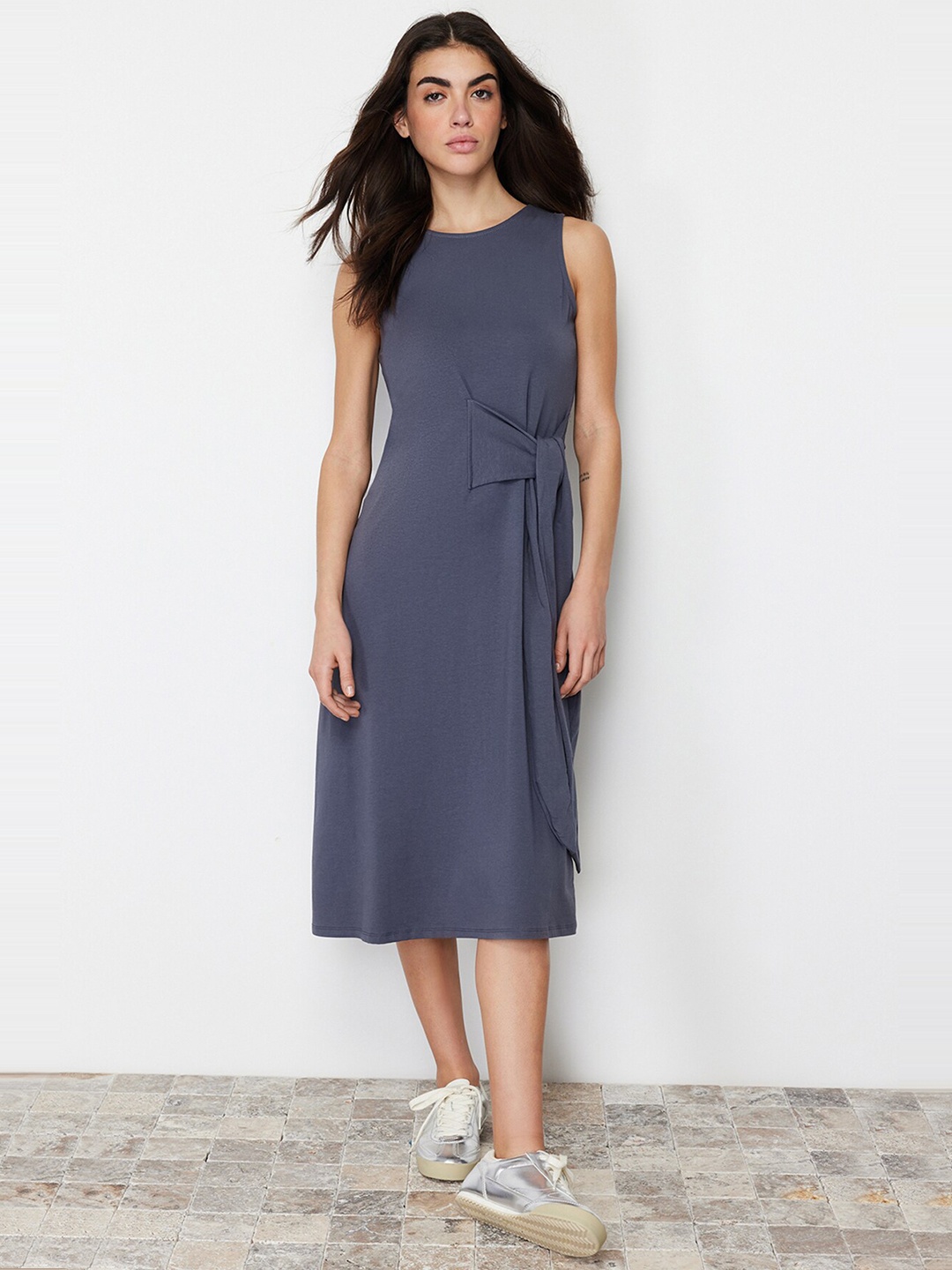 

Trendyol A-Line Solid Midi Dress, Grey