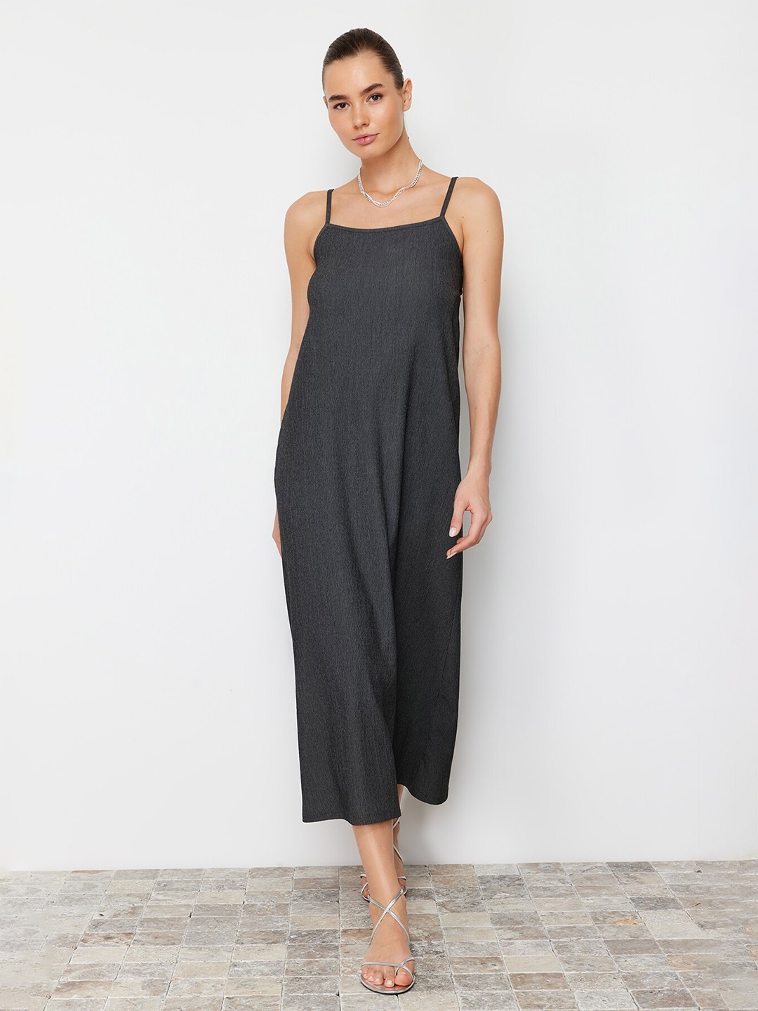 

Trendyol Women A-Line Midi Shoulder Strap Dress, Grey