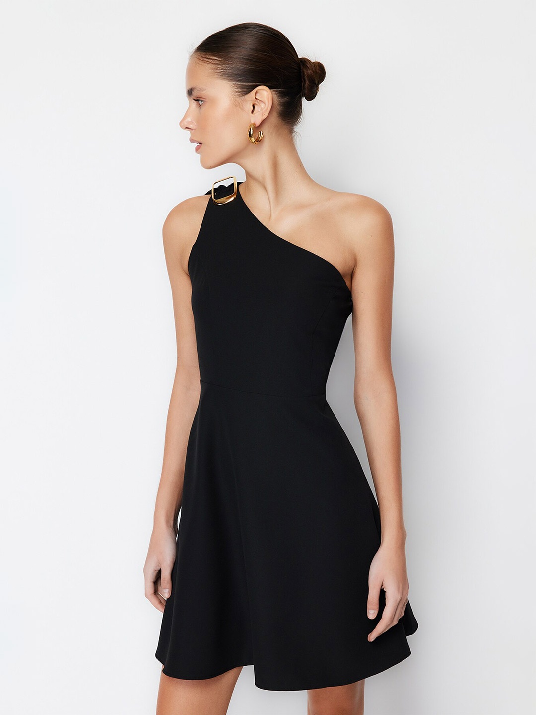 

Trendyol One Shoulder Fit & Flare Mini Dress, Black