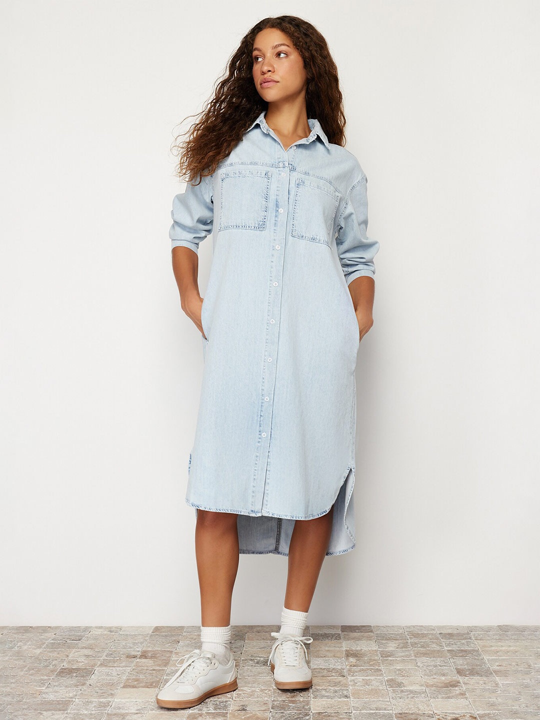 

Trendyol Cotton Shirt Midi Dress, Blue