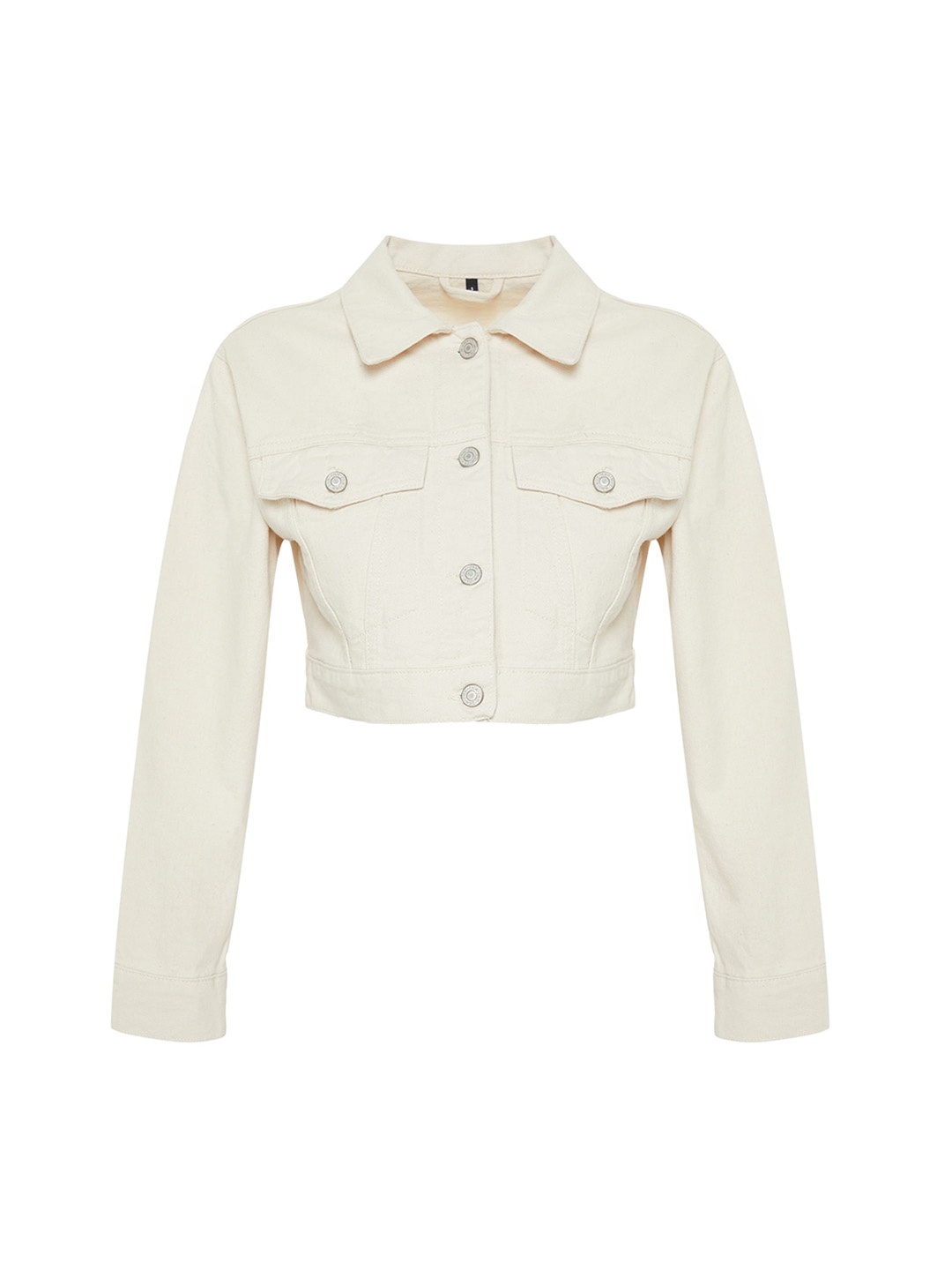 

Trendyol Spread Collar Crop Pure Cotton Denim Jacket, Cream