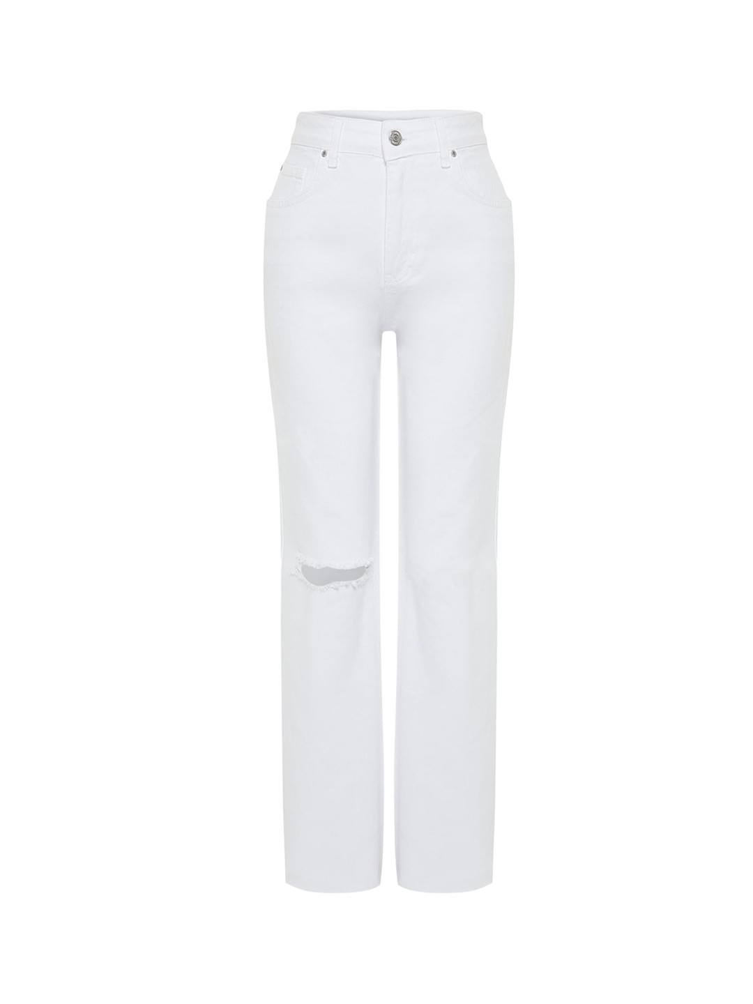 

Trendyol Women Mid-Rise Light Shade Slash Knee Pure Cotton Jeans, White