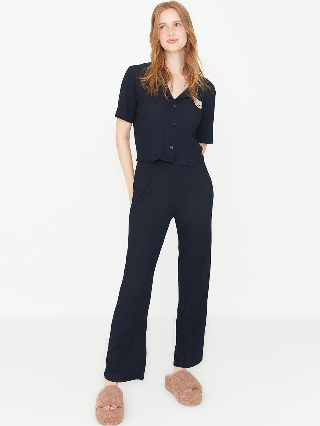 

Trendyol Women Printed Night suit, Black