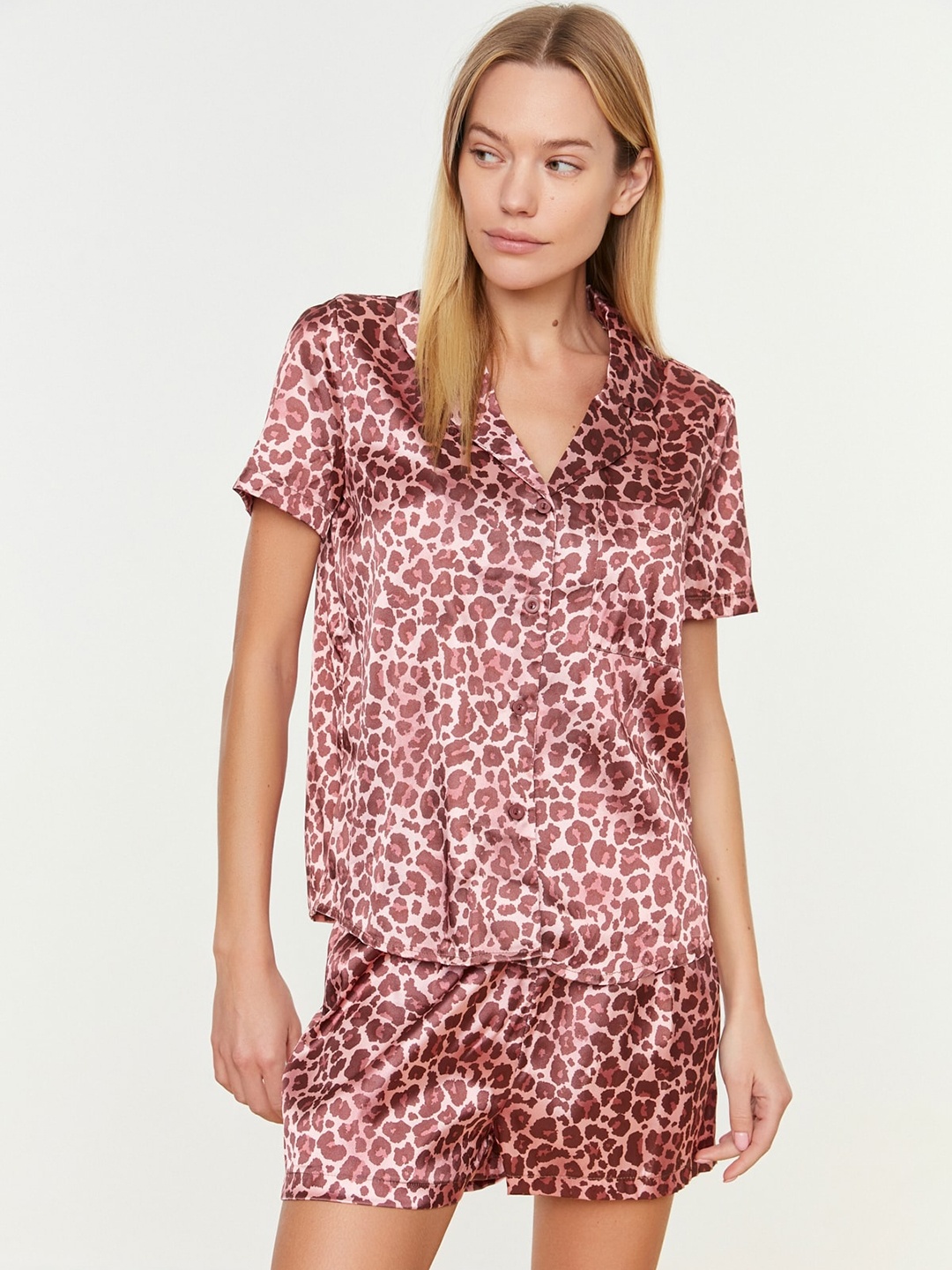 

Trendyol Women Animal Printed Night suit, Pink
