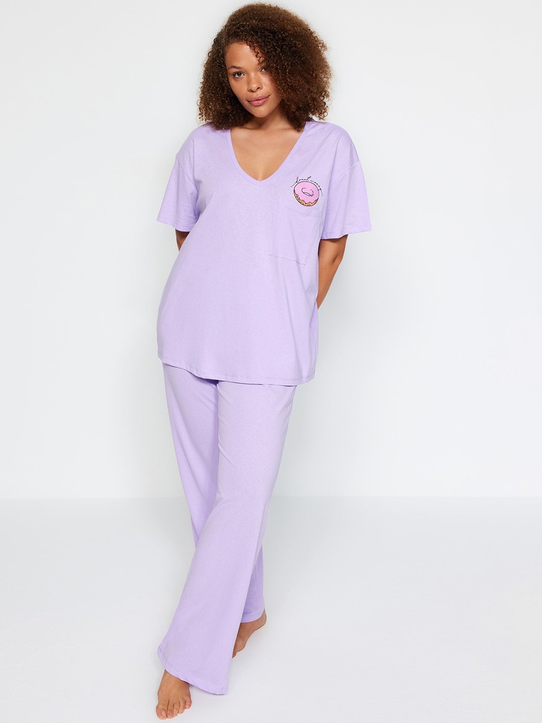 

Trendyol Women Pure Cotton Night suit, Lavender